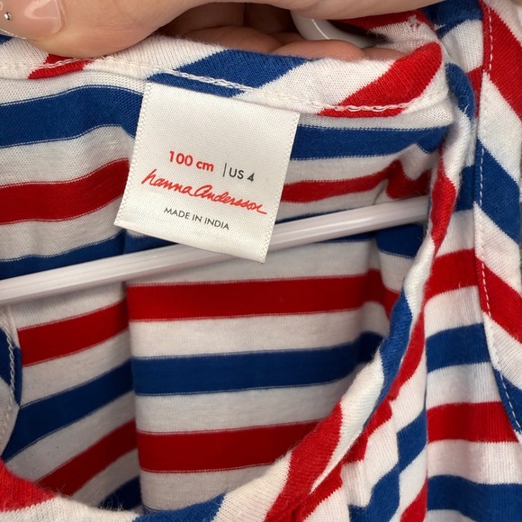 Hanna Andersson Red Blue White Stripe Pocket Dress Girls Size 4 - Picture 4 of 5
